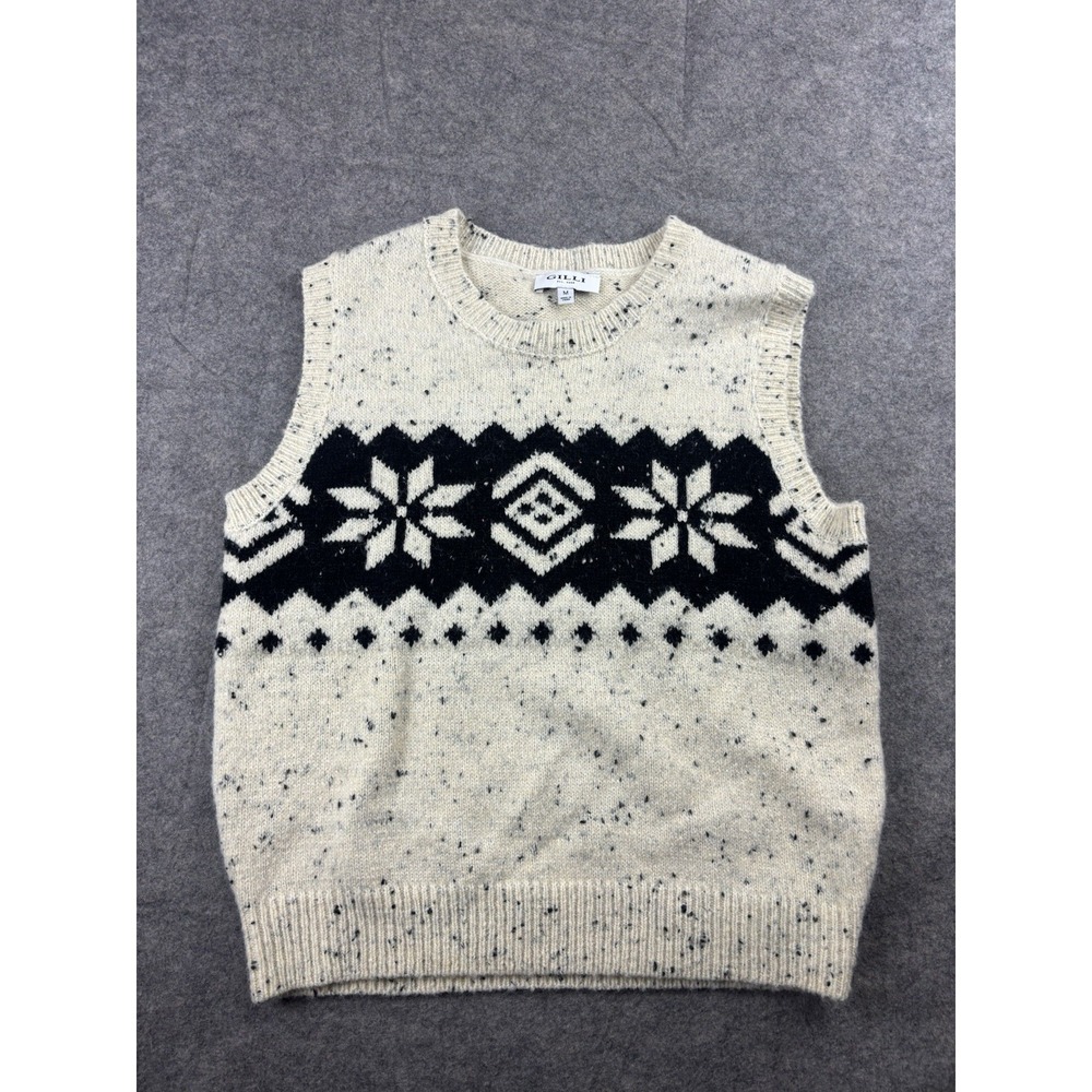 GILLI Womens M Sweater Vest Zip Snowflake Holiday Grandma Christmas Cozy Granola